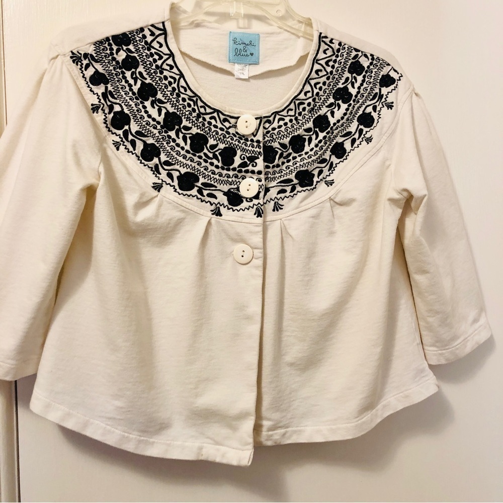 Kimchi Blue Y2K Embroidered Peasant Top • White & Blue • Size M - Picture 4 of 15